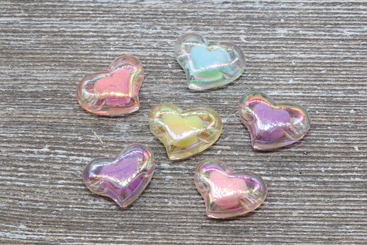 Multicolored Heart Beads, AB Color Heart Beads, Iridescent Acrylic Heart Beads, Mixed Color Heart Beads, #302