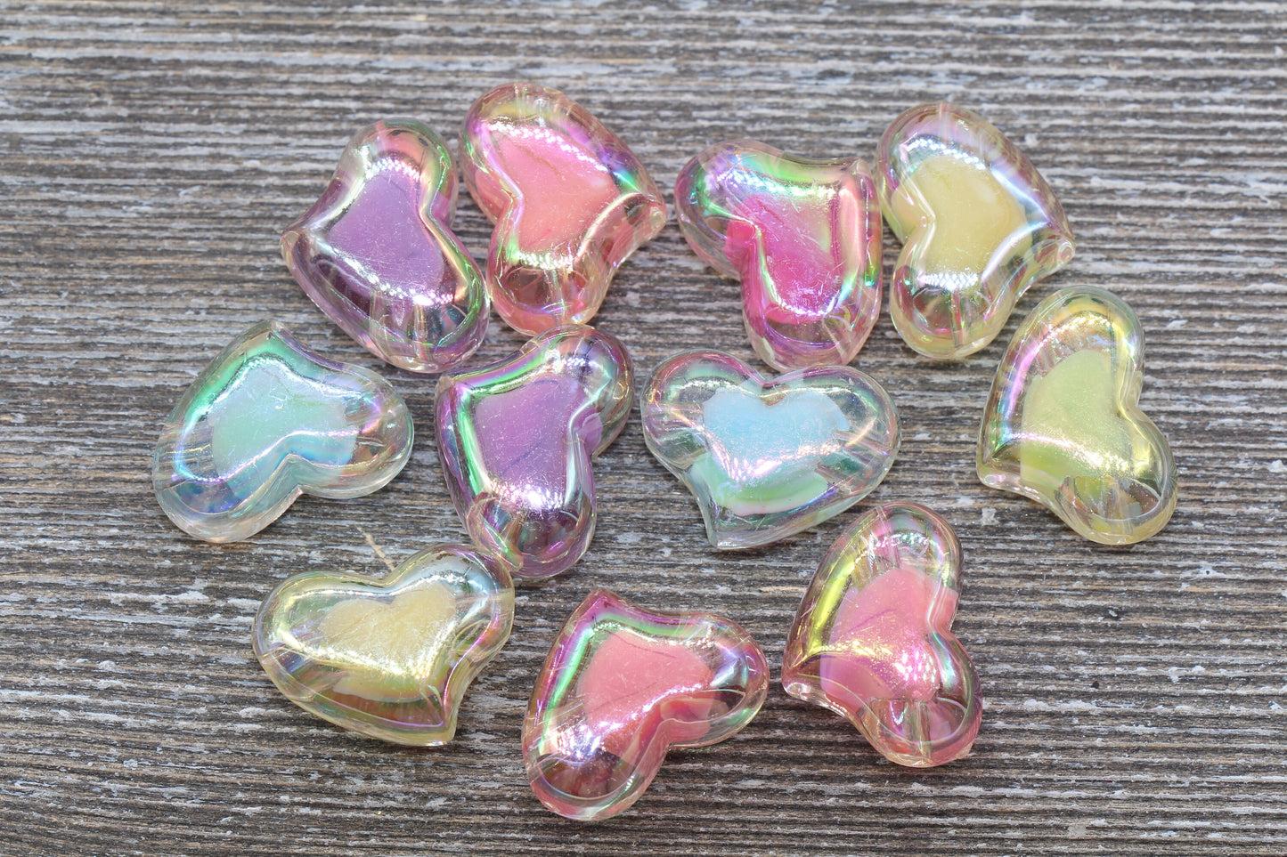 Multicolored Heart Beads, AB Color Heart Beads, Iridescent Acrylic Heart Beads, Mixed Color Heart Beads, #302