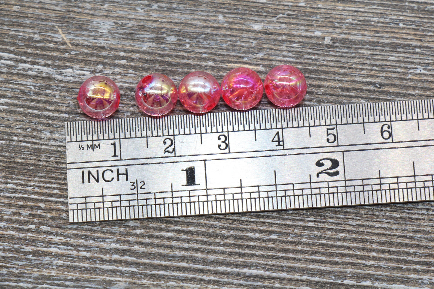 8mm Fuchsia AB Gumball Beads, Iridescent Acrylic Crackle Loose Beads, Bubblegum Beads, Chunky Beads, Smooth Round Plastic Beads #309