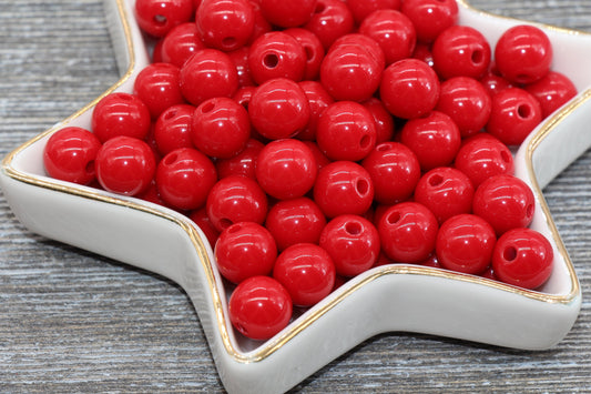 10mm Red Gumball Beads, Round Acrylic Loose Beads, Bubblegum Beads, Chunky Beads, Gumball Beads, Smooth Plastic Round Beads #327