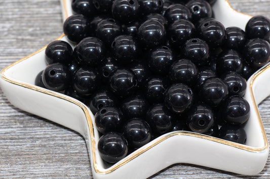 10mm Black Gumball Beads, Round Acrylic Loose Beads, Bubblegum Beads, Chunky Beads, Gumball Beads, Smooth Plastic Round Beads #331