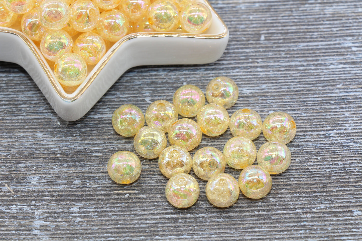10mm Orange AB Gumball Beads, Iridescent Acrylic Crackle Loose Beads, Bubblegum Beads, Chunky Beads, Smooth Round Plastic Beads #342