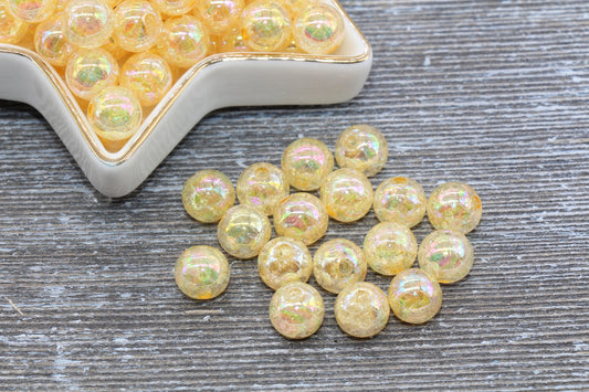 10mm Orange AB Gumball Beads, Iridescent Acrylic Crackle Loose Beads, Bubblegum Beads, Chunky Beads, Smooth Round Plastic Beads #342