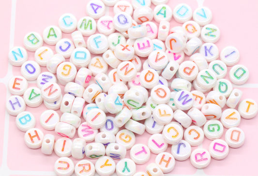 AB Multicolor Alphabet Letter Beads, Mixed Acrylic Letter Beads, White Round Acrylic Beads, Plastic Name Beads 7mm #32