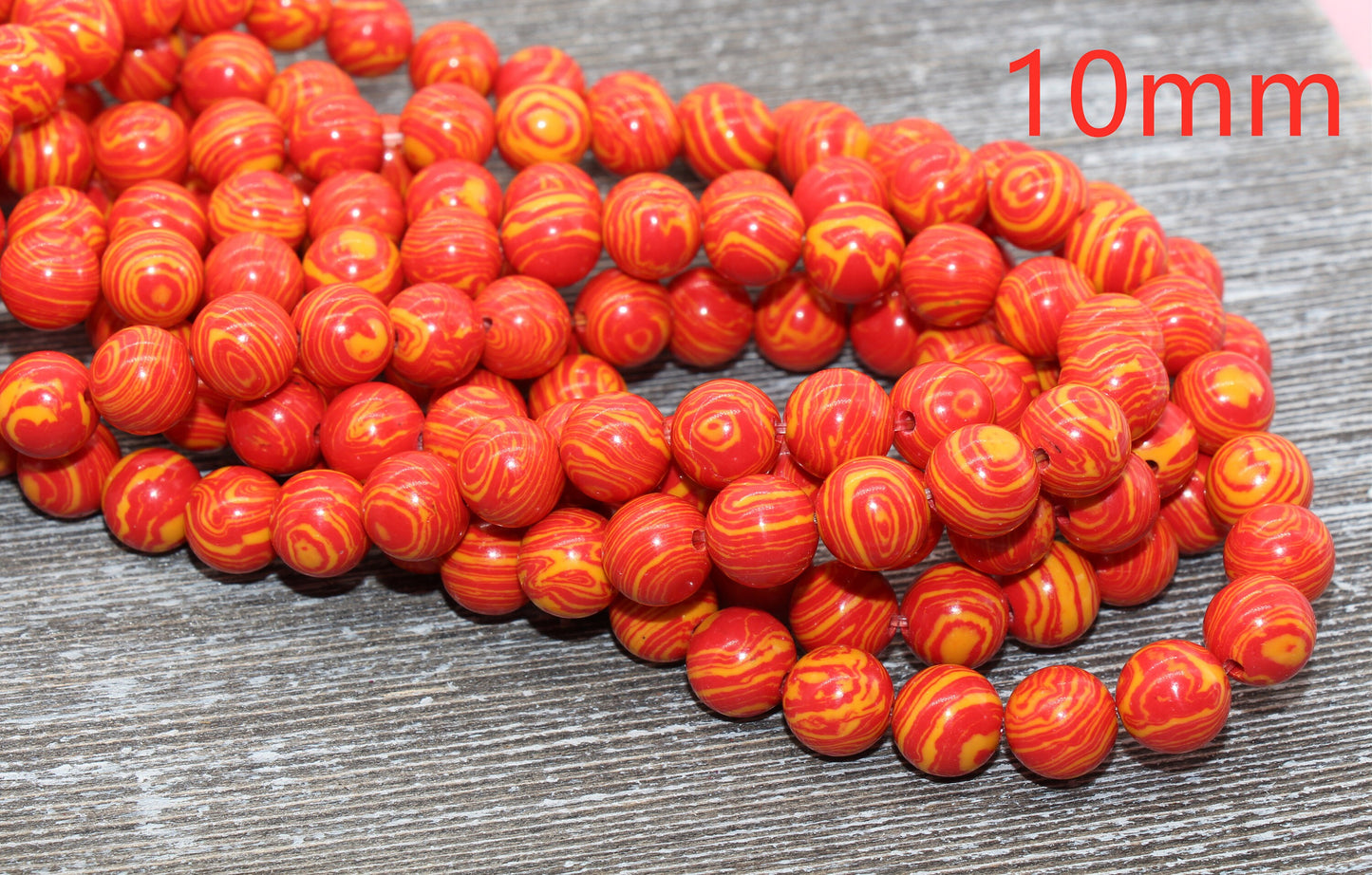 Peacock Stone Beads, Malachite Synthetic Beads, Smooth Gemstone Round Beads, Red and Yellow Sizes 4mm 6mm 8mm 10mm 12mm #70