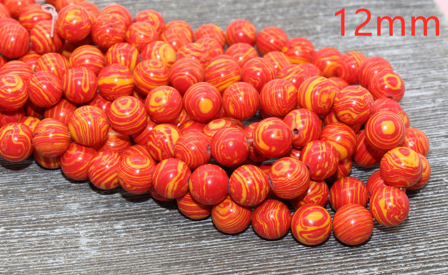 Peacock Stone Beads, Malachite Synthetic Beads, Smooth Gemstone Round Beads, Red and Yellow Sizes 4mm 6mm 8mm 10mm 12mm #70