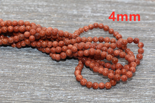 Gold Sandstone Beads, Loose Goldstone Beads, Smooth Gemstones Round Loose Beads, Sizes 4mm 6mm 8mm 10mm,12mm, Full Strand 15.5" #48