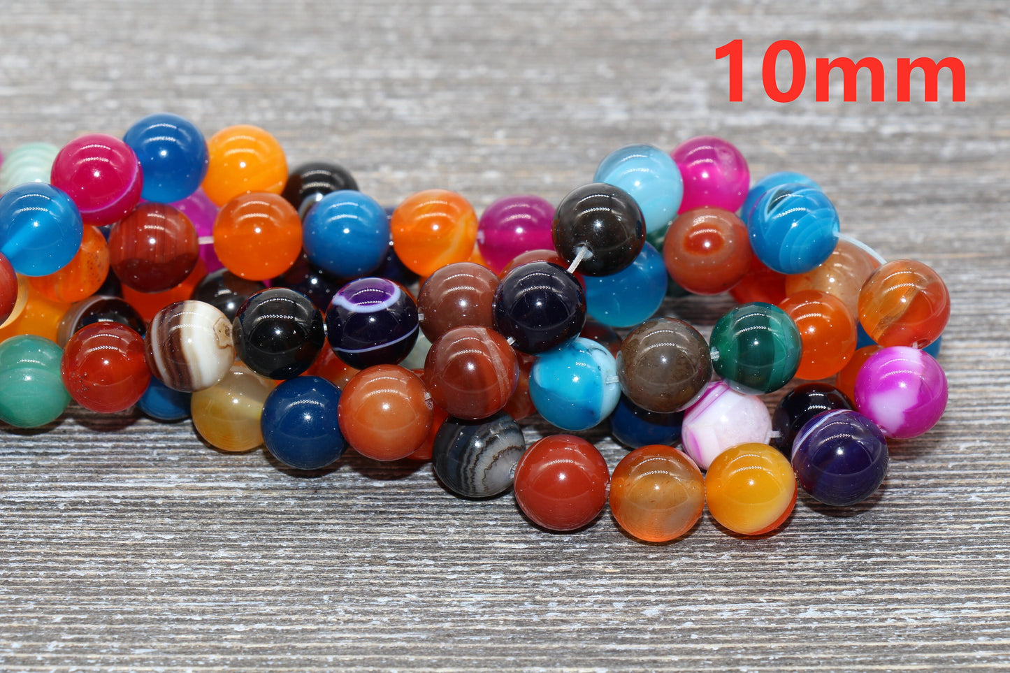 Rainbow Stripe Agate Beads, Multicolor Stripe Agate Beads, Smooth Gemstones Round Beads, Sizes 4mm 6mm 8mm 10mm,12mm, Full Strand 15.5" #49