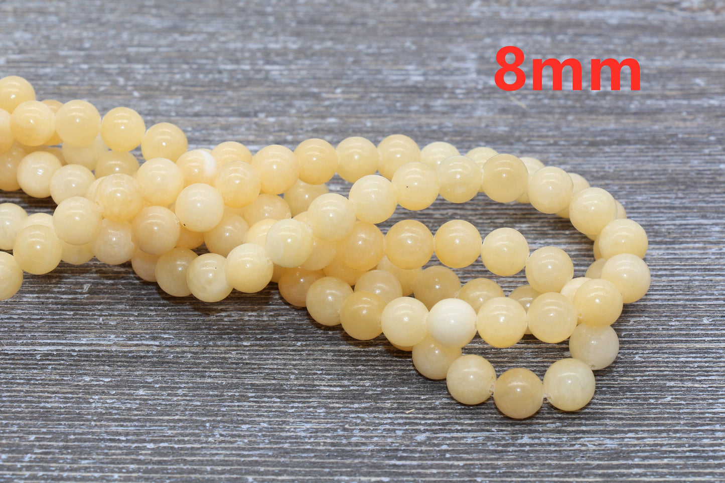 Pastel Yellow Jade Beads, Smooth Gemstone Round Loose Beads, Sizes 6mm 8mm 10mm, Full Strand 15.5" #51