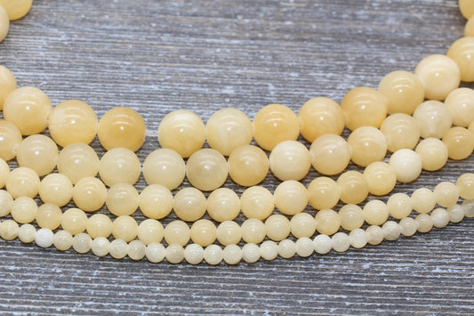 Pastel Yellow Jade Beads, Smooth Gemstone Round Loose Beads, Sizes 6mm 8mm 10mm, Full Strand 15.5" #51