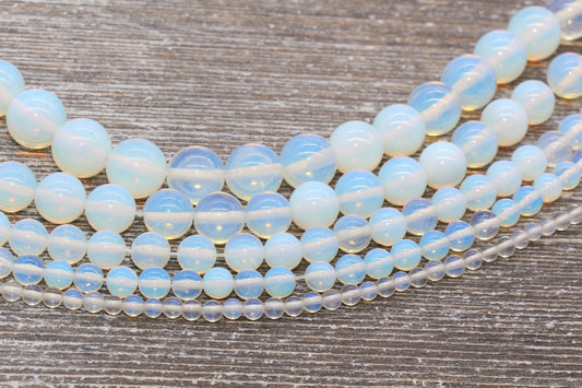 Opalite Beads, Clear Beads, Opal Gemstone Round Loose Beads, Transparent Round Beads, Sizes 4mm 6mm 8mm 10mm, Full Strand 15.5" #52