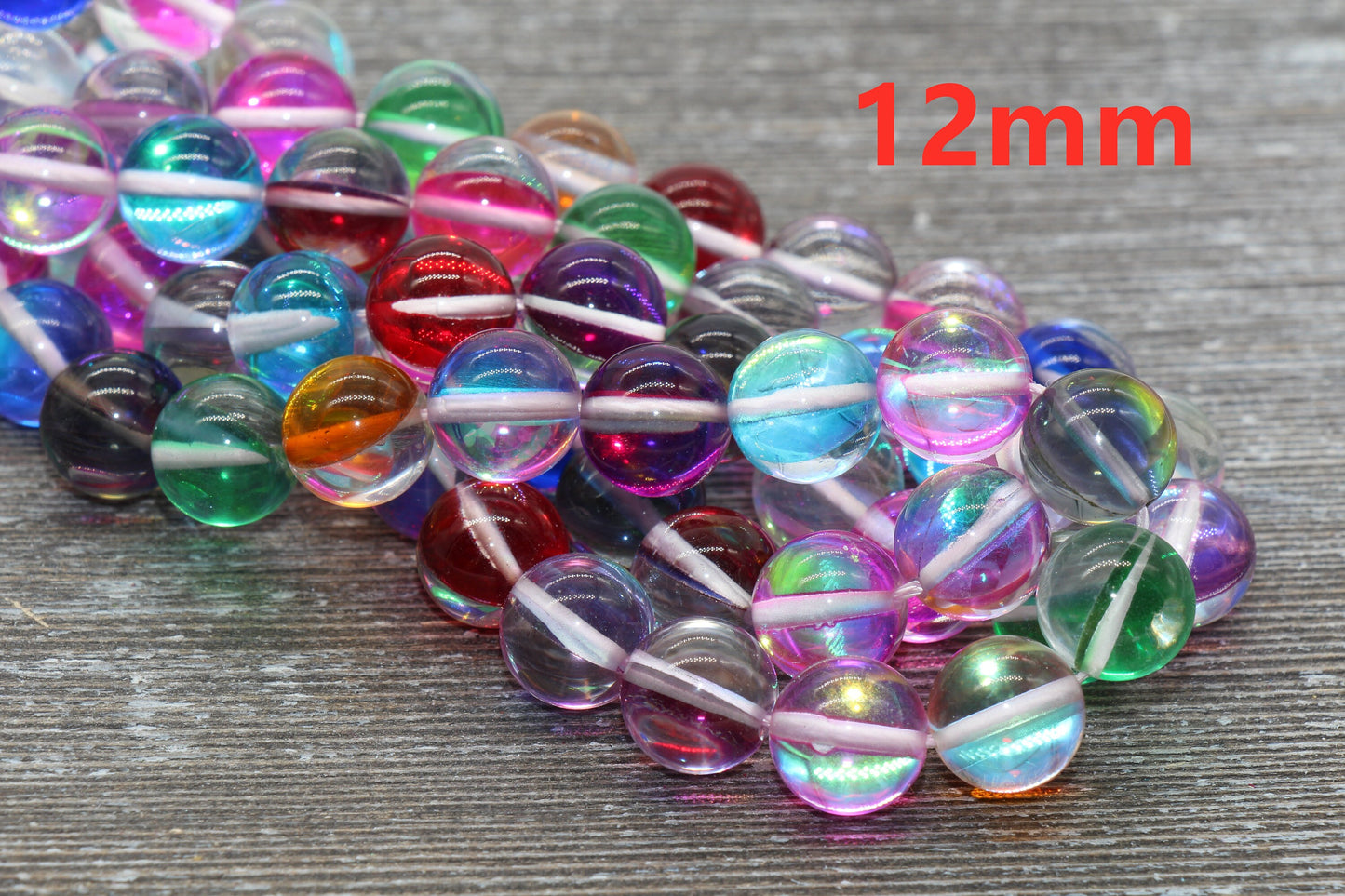 Multicolored Mystic Aura Quartz Beads, Holographic Gemstone Smooth Round Loose Beads, Iridescent Beads, Sizes 6mm 8mm 10mm 12mm, #115