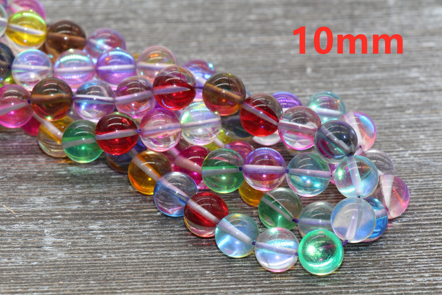 Multicolored Mystic Aura Quartz Beads, Holographic Gemstone Smooth Round Loose Beads, Iridescent Beads, Sizes 6mm 8mm 10mm 12mm, #115