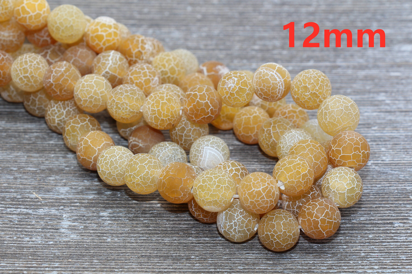 Yellow Effloresce Agate Beads, Crackled Agate Bead, Frosted Round Matte Gemstone Loose Beads, 4mm 6mm 8mm 10mm 12mm, Full Strand, #132
