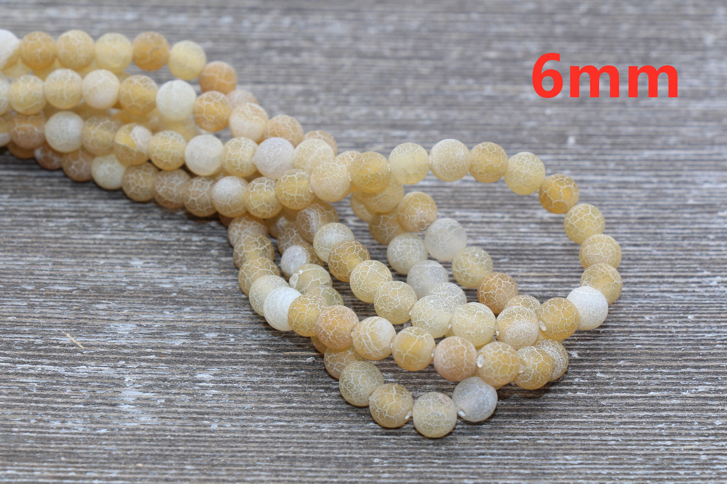 Yellow Effloresce Agate Beads, Crackled Agate Bead, Frosted Round Matte Gemstone Loose Beads, 4mm 6mm 8mm 10mm 12mm, Full Strand, #132