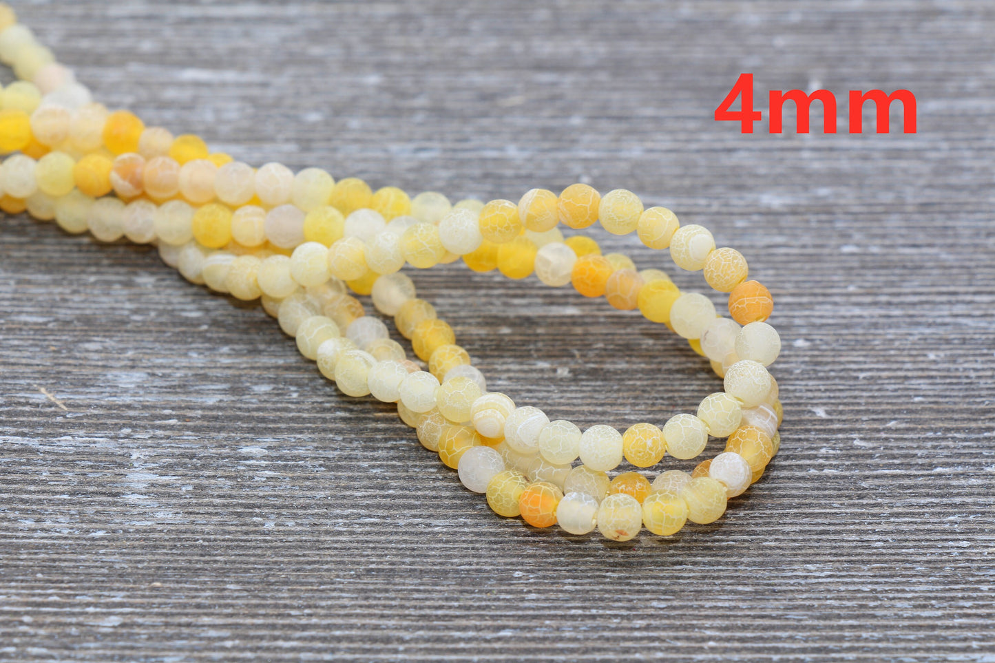 Yellow Effloresce Agate Beads, Crackled Agate Bead, Frosted Round Matte Gemstone Loose Beads, 4mm 6mm 8mm 10mm 12mm, Full Strand, #132