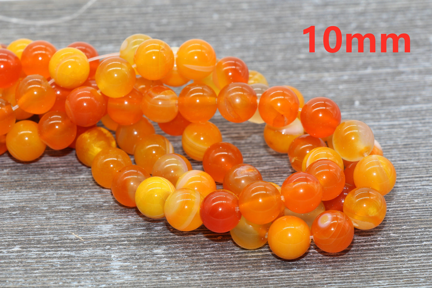 Orange Stripe Agate Beads, Natural Gemstone Smooth Round Beads, Sizes 4mm 6mm 8mm 10mm 12mm, Full Strand 15.5 inch, #134