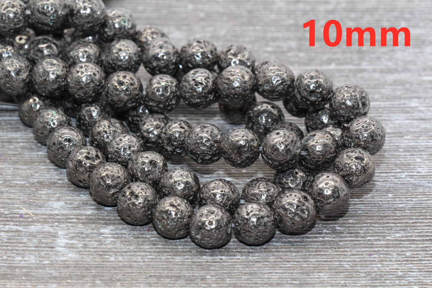 Lava Beads, Gun Metal Plating Volcanic Rock Beads, Round Gemstone Beads, Electroplated, Sizes 6mm, 8mm 10mm, Full Strand 15.5 #139