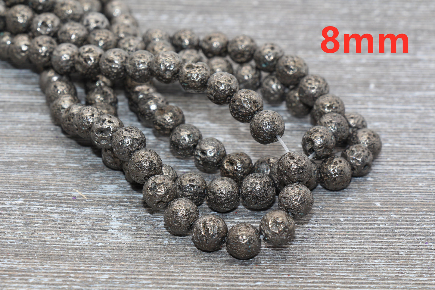 Lava Beads, Gun Metal Plating Volcanic Rock Beads, Round Gemstone Beads, Electroplated, Sizes 6mm, 8mm 10mm, Full Strand 15.5 #139