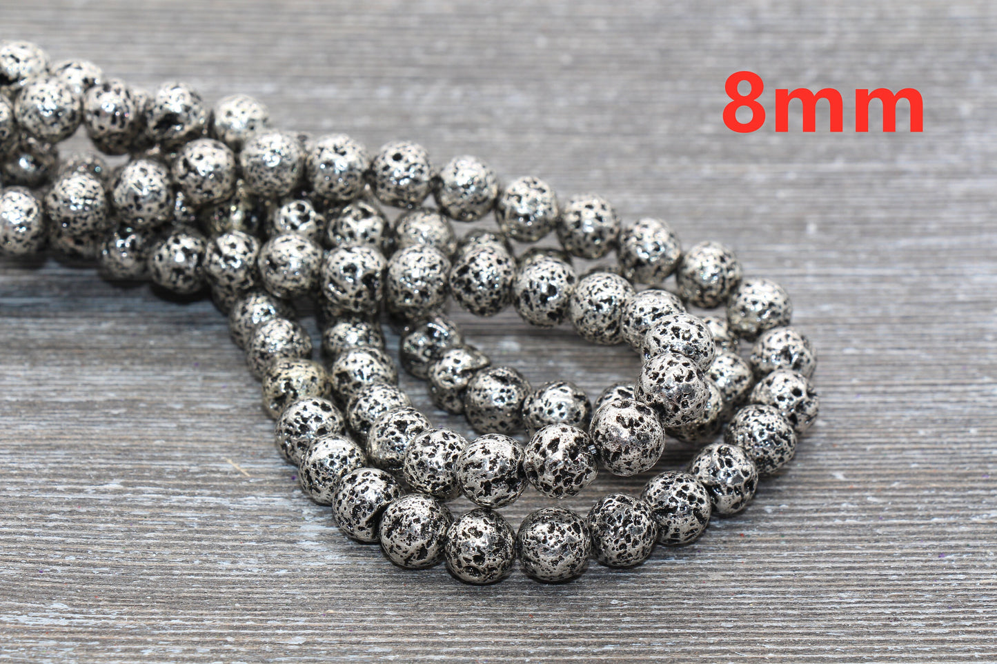 Lava Beads, Silver Plating Volcanic Rock Beads, Round Gemstone Beads, Electroplated, Sizes 6mm, 8mm 10mm, Full Strand 15.5 #140