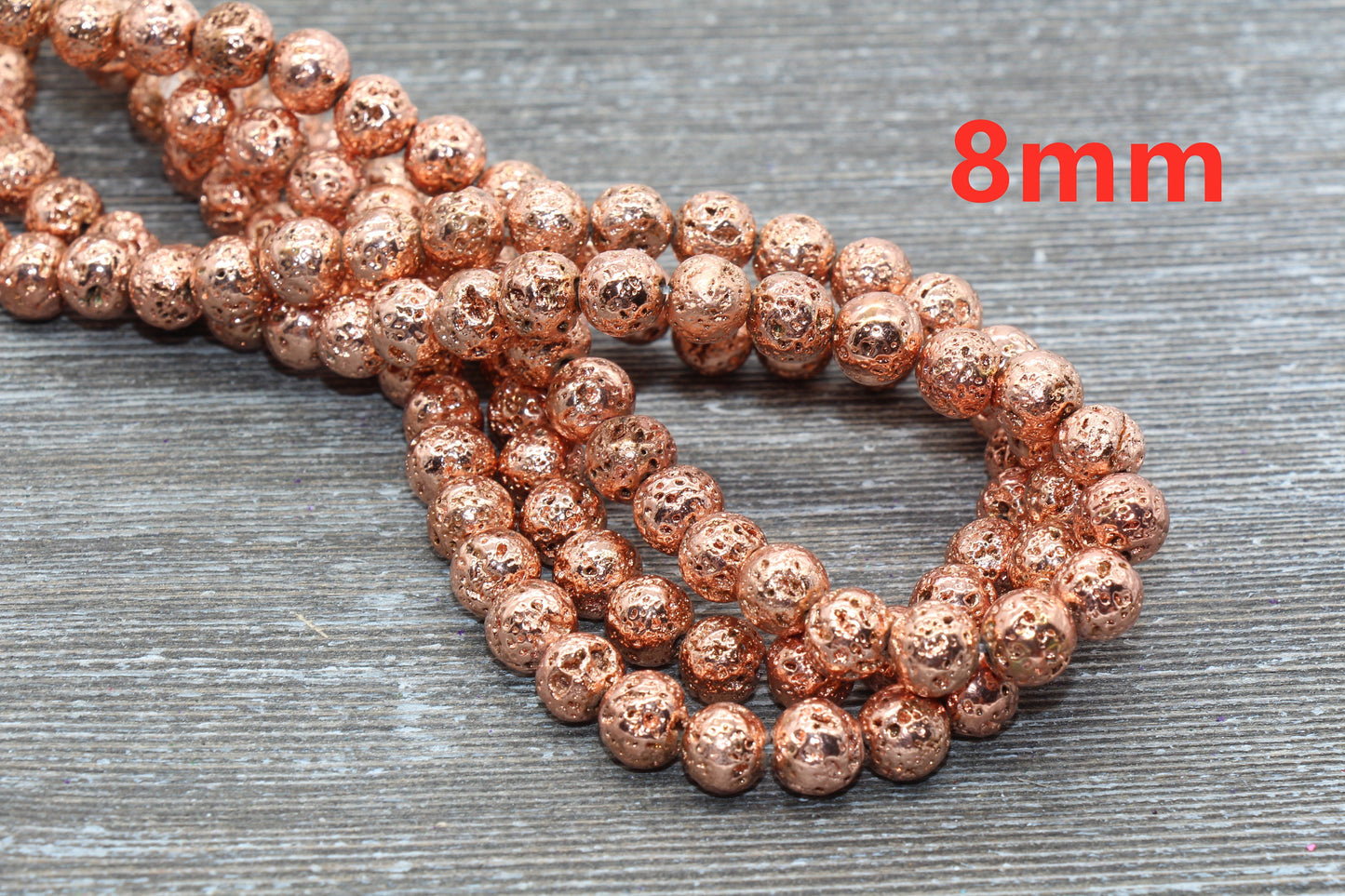Lava Beads, Rose Gold Plating Volcanic Rock Beads, Round Gemstone Beads, Electroplated, Sizes 6mm, 8mm 10mm, Full Strand 15.5 #143