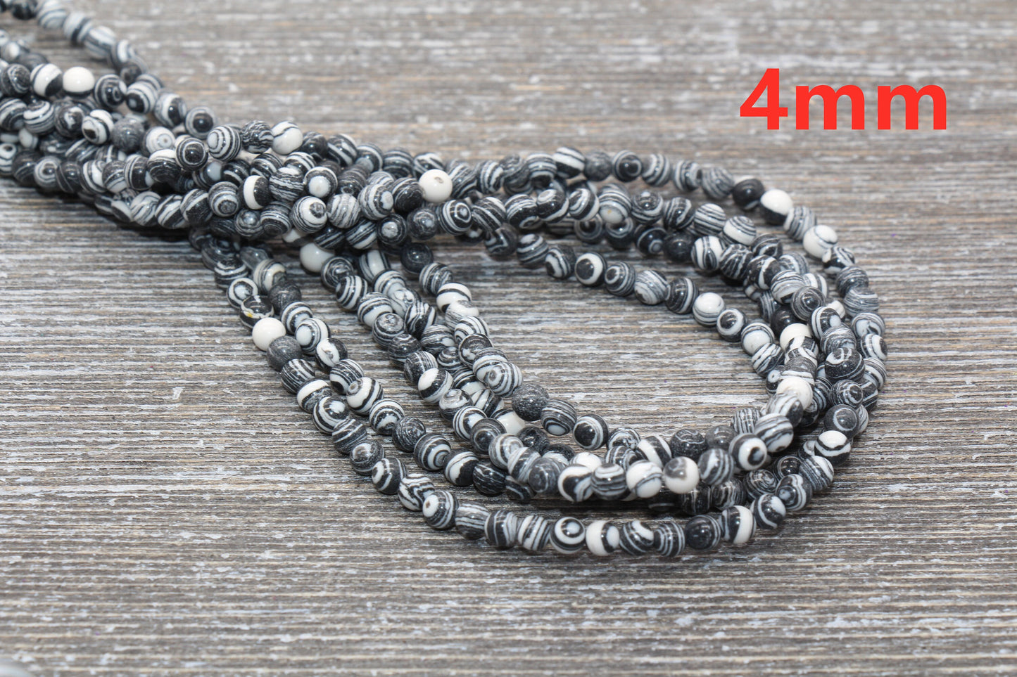 Peacock Stone Beads, Black White Malachite Synthetic Beads, Smooth Gemstone Round Beads, Sizes 4mm 6mm 8mm 10mm 12mm, Full Strand, #100