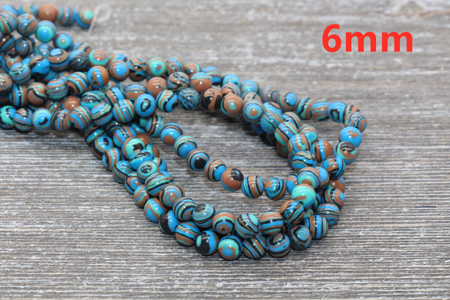 Peacock Stone Beads, Malachite Synthetic Beads, Smooth Gemstone Round Beads, Blue Brown and Black Beads, Sizes 6mm 8mm 10mm 12mm #98