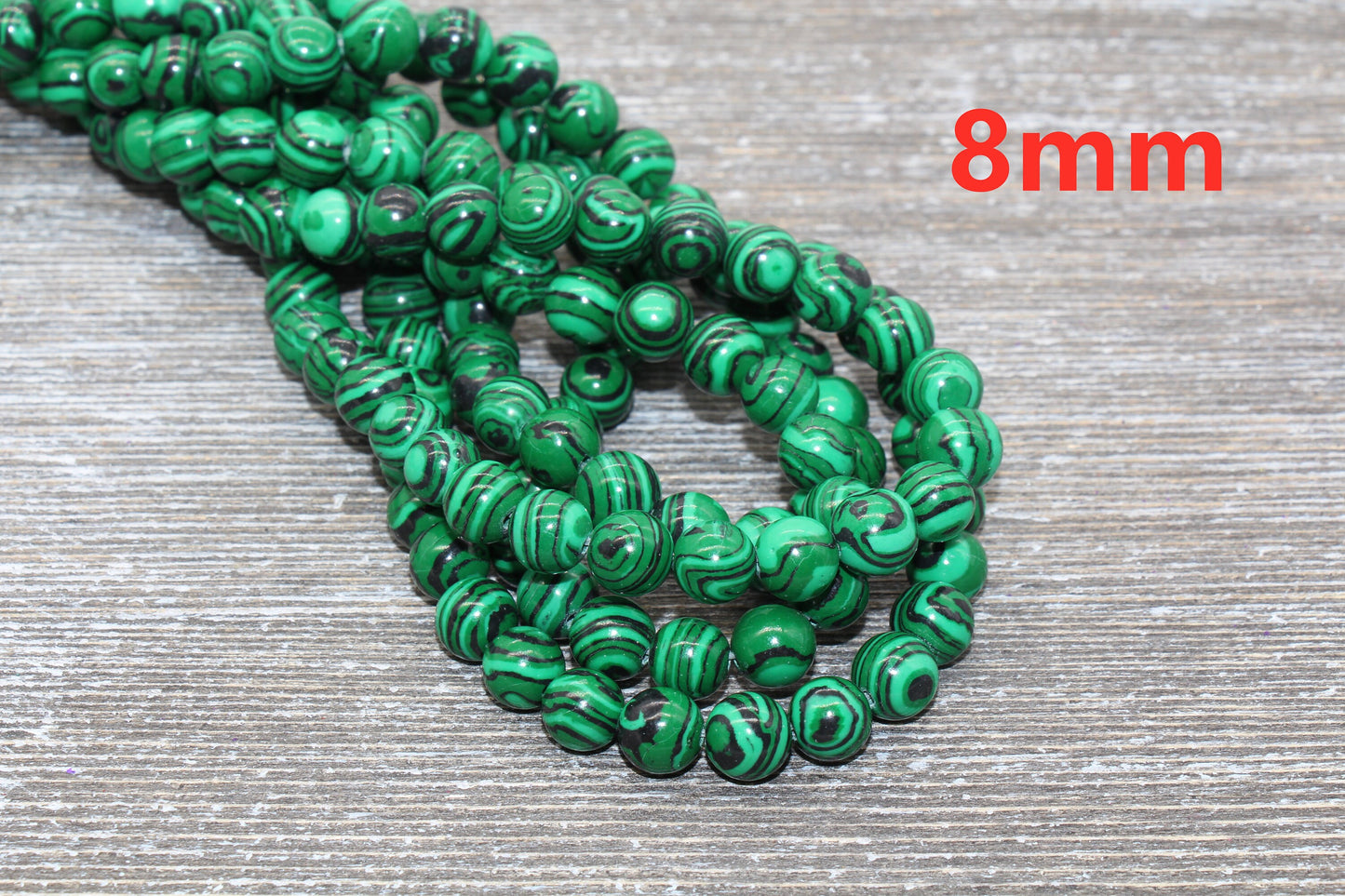 Peacock Stone Beads, Malachite Synthetic Beads, Smooth Gemstone Round Beads, Greenand Black Beads, Sizes 4mm 6mm 8mm 10mm 12mm #72