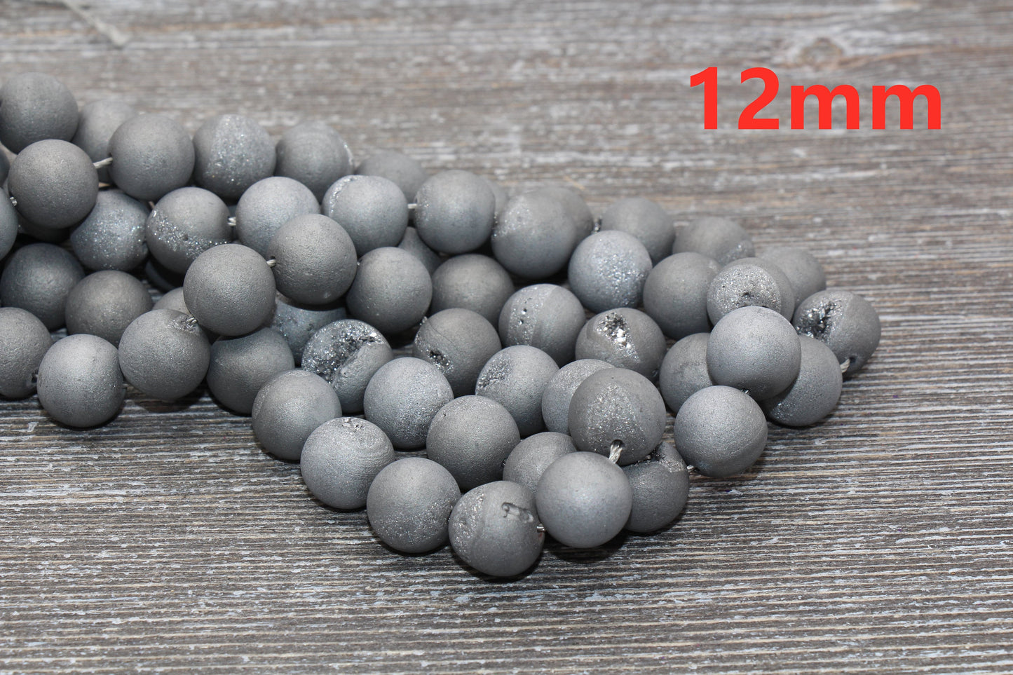 Silver Gray Druzy Agate Beads, Round Matte Gemstone Loose Beads, 6mm 8mm 10mm 12mm, Full Strand, #150