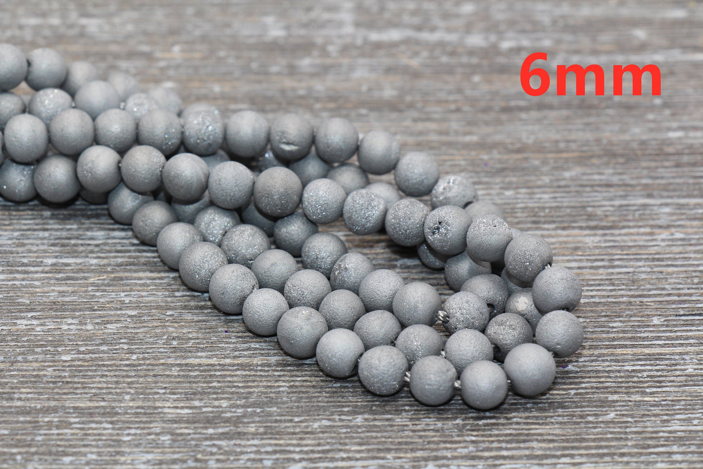 Silver Gray Druzy Agate Beads, Round Matte Gemstone Loose Beads, 6mm 8mm 10mm 12mm, Full Strand, #150