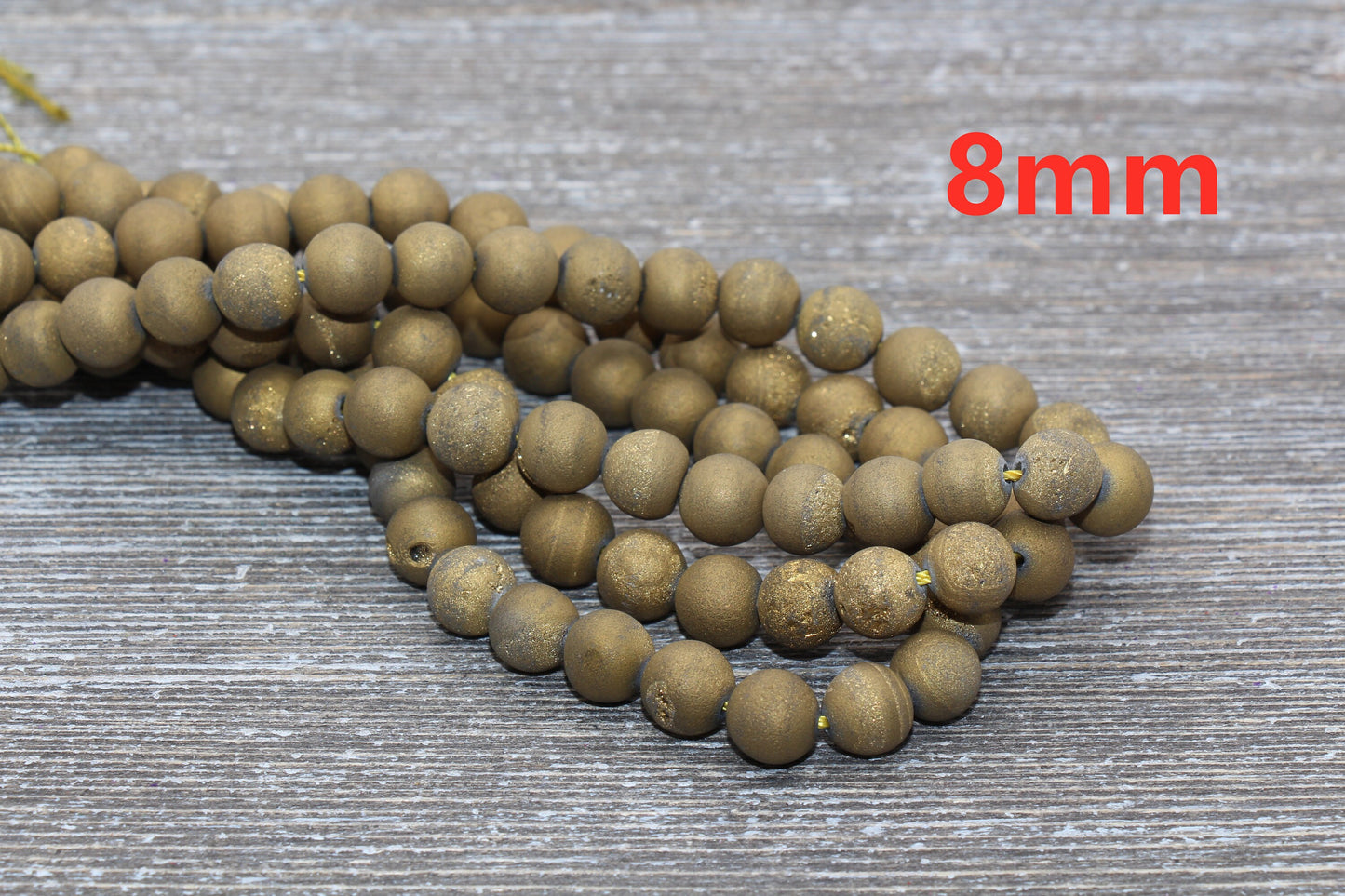 Golden Druzy Agate Beads, Round Matte Gemstone Loose Beads, 6mm 8mm 10mm 12mm, Full Strand, #151