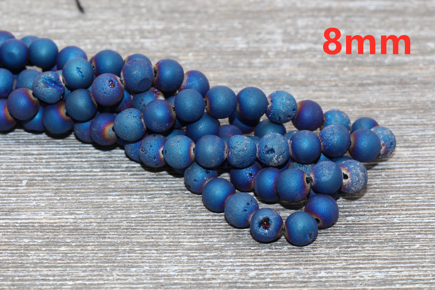 Blue Druzy Agate Beads, Round Matte Gemstone Loose Beads, 6mm 8mm 10mm 12mm, Full Strand, #153