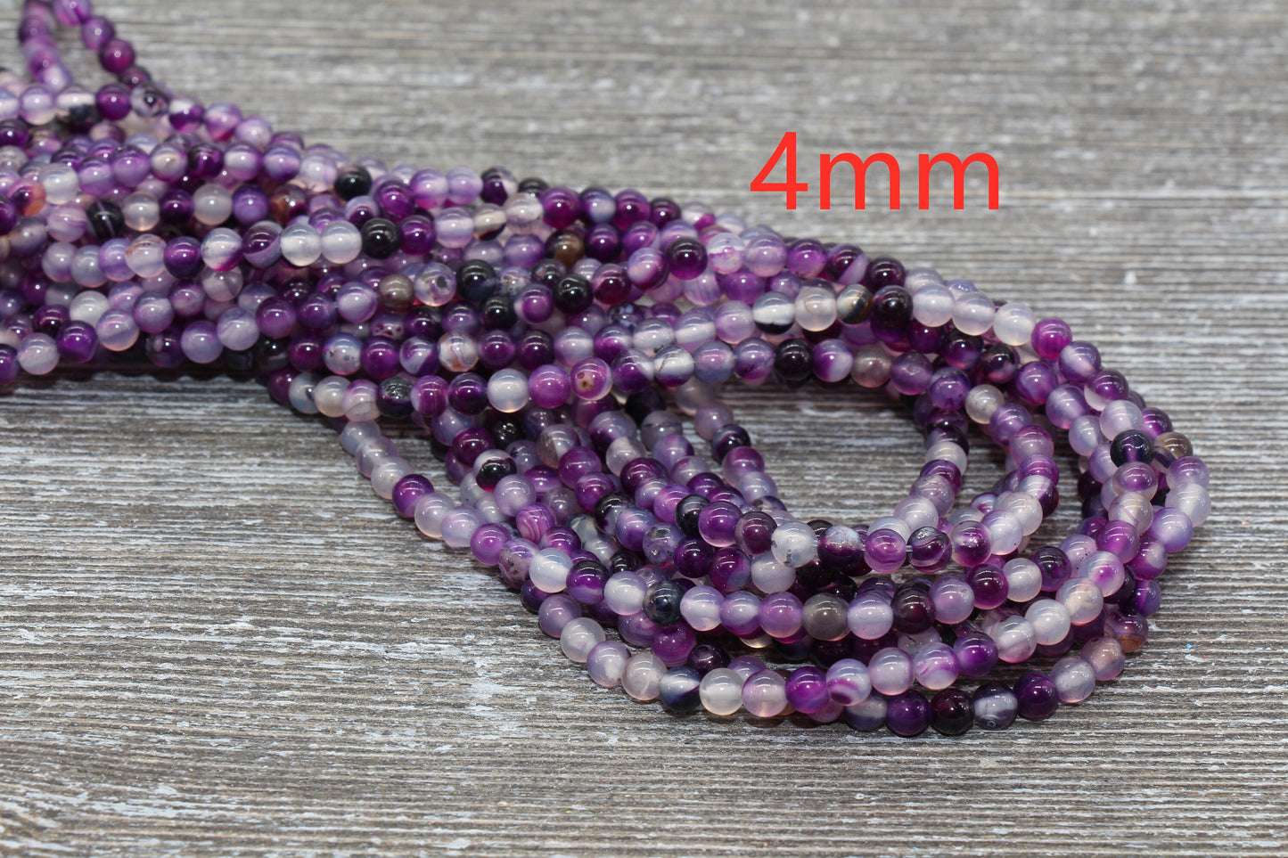 Purple Stripe Agate Beads, Natural Gemstone Smooth Round Beads, Sizes 4mm 6mm 8mm 10mm 12mm, Full Strand 15.5 inch, #106