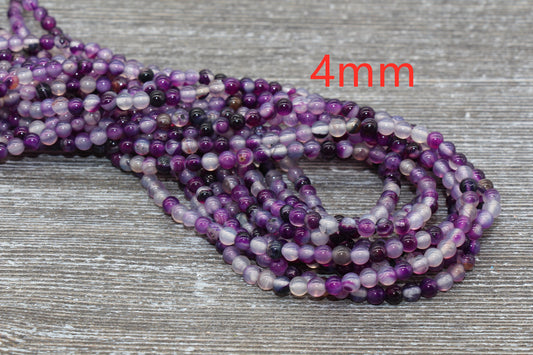 Purple Stripe Agate Beads, Natural Gemstone Smooth Round Beads, Sizes 4mm 6mm 8mm 10mm 12mm, Full Strand 15.5 inch, #106