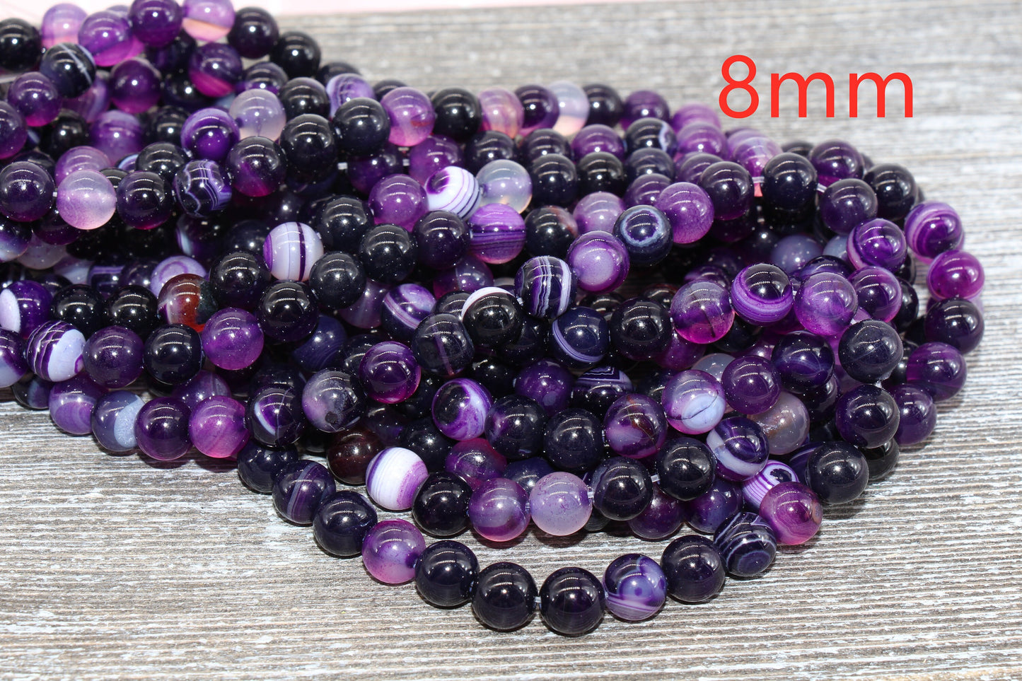 Purple Stripe Agate Beads, Natural Gemstone Smooth Round Beads, Sizes 4mm 6mm 8mm 10mm 12mm, Full Strand 15.5 inch, #106