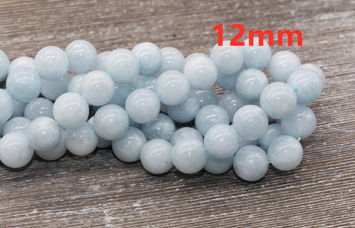 Aquamarine Beads, Natural Gemstone Smooth Round Beads, Sizes 4mm 6mm 8mm 10mm 12mm, Full Strand 15.5 inch, #4