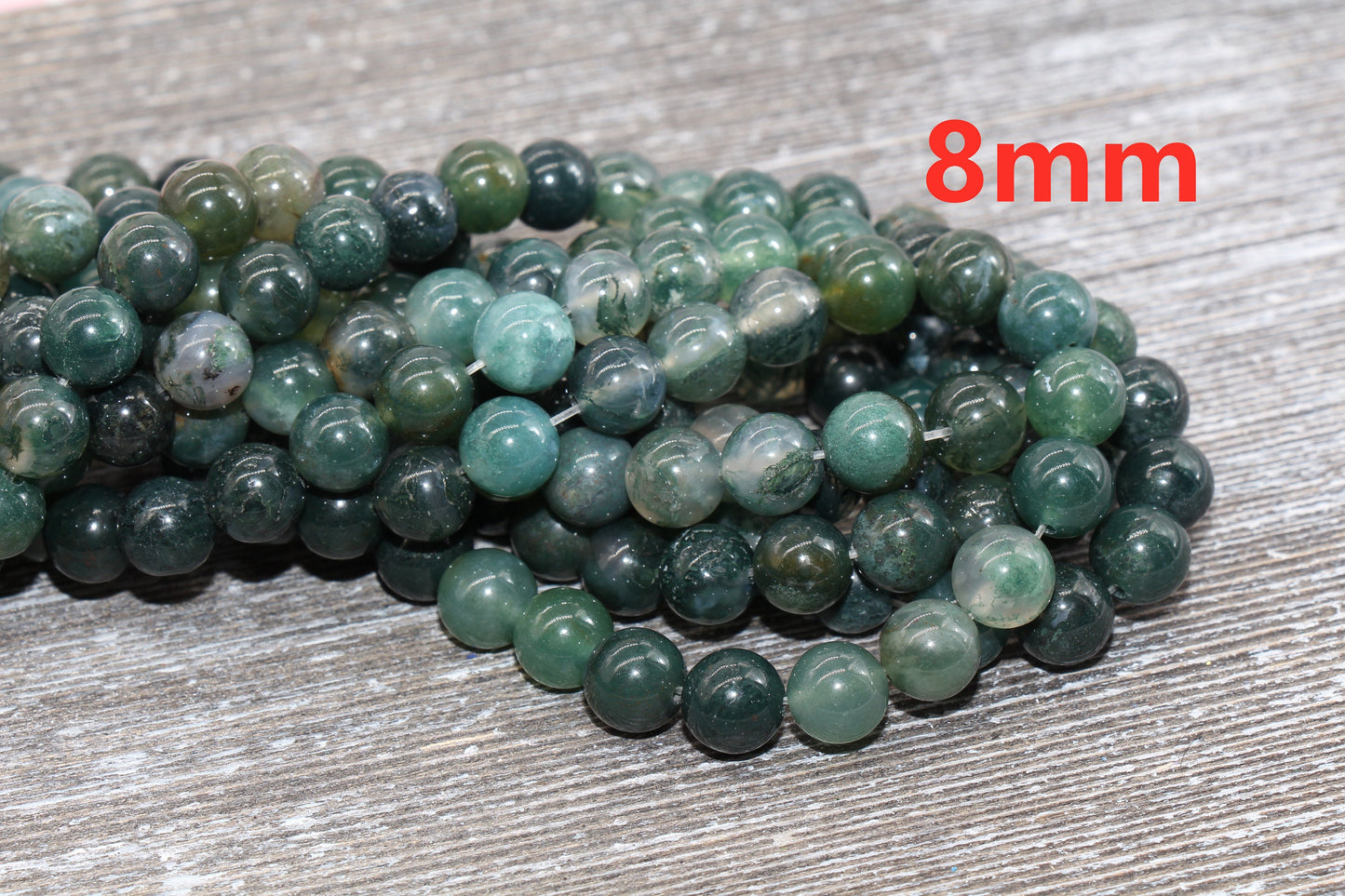 Moss Agate Beads, Natural Gemstone Round Loos Beads, Sizes 4mm 6mm 8mm 10mm 12mm, Full Strand 15.5 inch, #6