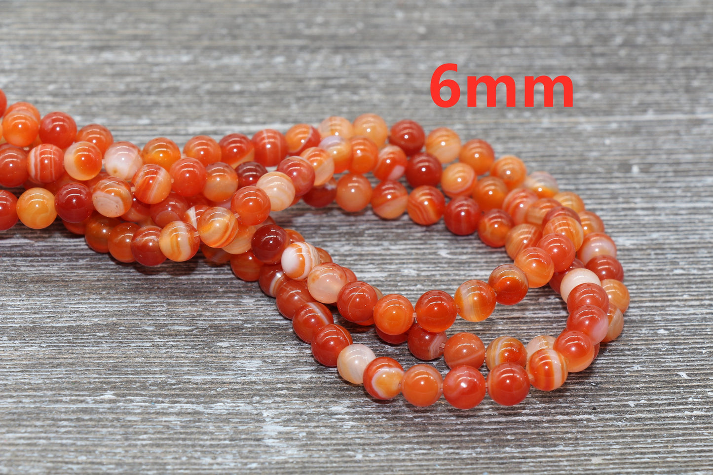 Red Stripe Agate Beads, Natural Gemstone Smooth Round Beads, Sizes 4mm 6mm 8mm 10mm 12mm, Full Strand 15.5 inch, #34