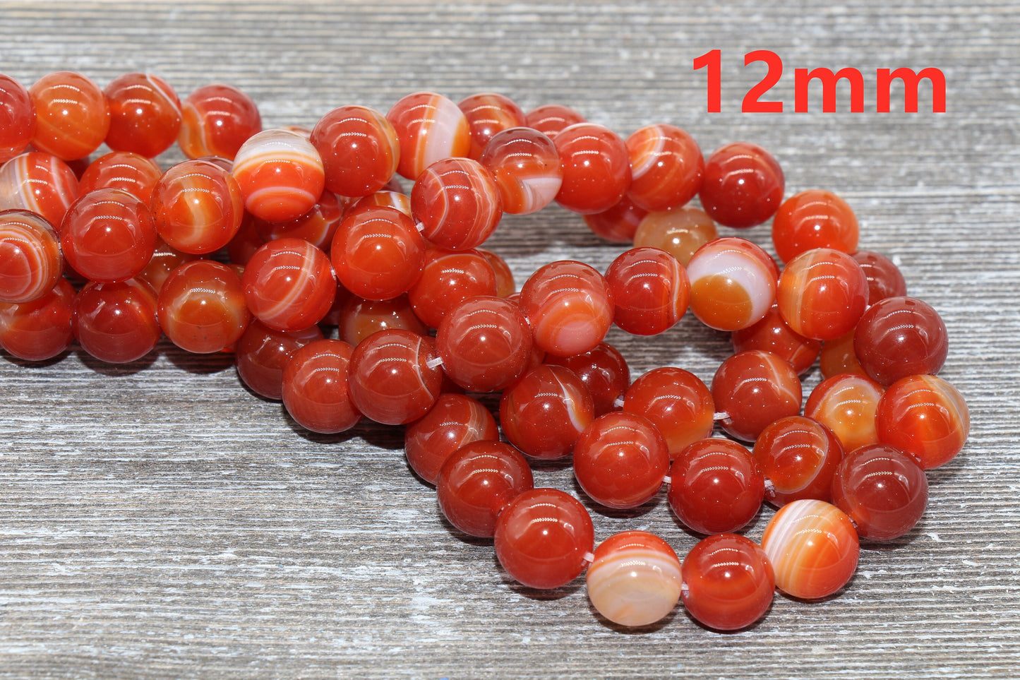Red Stripe Agate Beads, Natural Gemstone Smooth Round Beads, Sizes 4mm 6mm 8mm 10mm 12mm, Full Strand 15.5 inch, #34