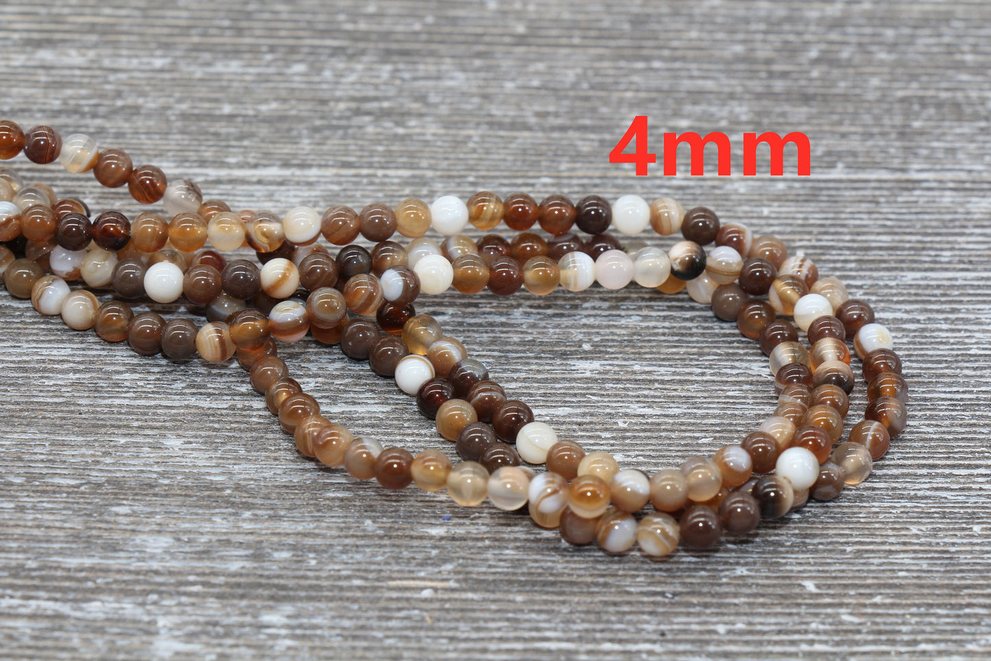 Brown Stripe Agate Beads, Natural Gemstone Smooth Round Beads, Sizes 4mm 6mm 8mm 10mm 12mm, Full Strand 15.5 inch, #33