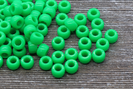 Green Pony Beads, Acrylic Smooth Green Loose Beads, Plastic Bubblegum Beads, Chunky Beads, Spacer Beads #243
