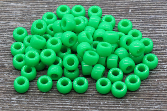 Green Pony Beads, Acrylic Smooth Green Loose Beads, Plastic Bubblegum Beads, Chunky Beads, Spacer Beads #243