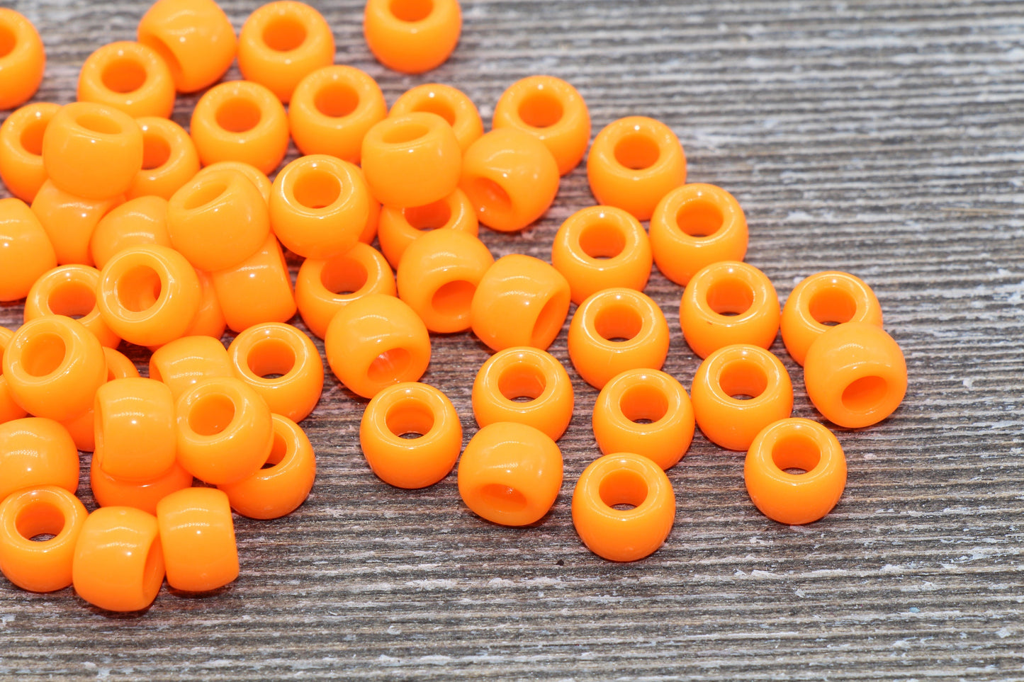 Neon Orange Pony Beads, Acrylic Smooth Orange Loose Beads, Plastic Bubblegum Beads, Chunky Beads, Spacer Beads #246