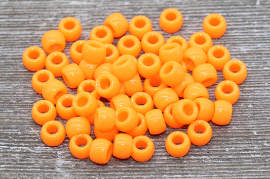 Neon Orange Pony Beads, Acrylic Smooth Orange Loose Beads, Plastic Bubblegum Beads, Chunky Beads, Spacer Beads #246