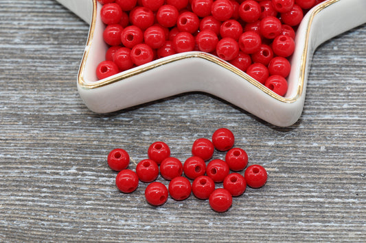 6mm Red Gumball Beads, Round Acrylic Red Loose Beads, Bubblegum Beads, Chunky Beads, Bubble Gum Beads, Smooth Plastic Round Beads #271