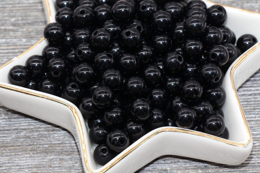 8mm Black Round Beads, Round Acrylic Loose Beads, Bubblegum Beads, Chunky Beads, Gumball Beads, Smooth Plastic Beads, Bracelet Beads #284