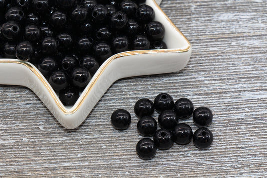 8mm Black Round Beads, Round Acrylic Loose Beads, Bubblegum Beads, Chunky Beads, Gumball Beads, Smooth Plastic Beads, Bracelet Beads #284
