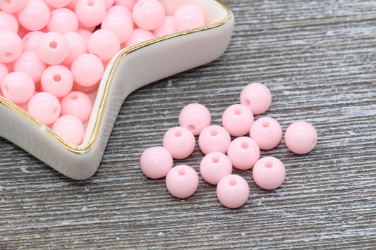 8mm Baby Pink Gumball Beads, Round Acrylic Loose Beads, Bubblegum Beads, Chunky Beads, Bubble Gum Beads, Smooth Plastic Round Beads #291
