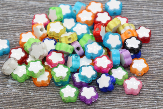 Multicolored Flower Beads, Acrylic Flower Beads, Plastic Colorful Flower Beads, Flat Back Flower Beads, Resin Flower Beads #296