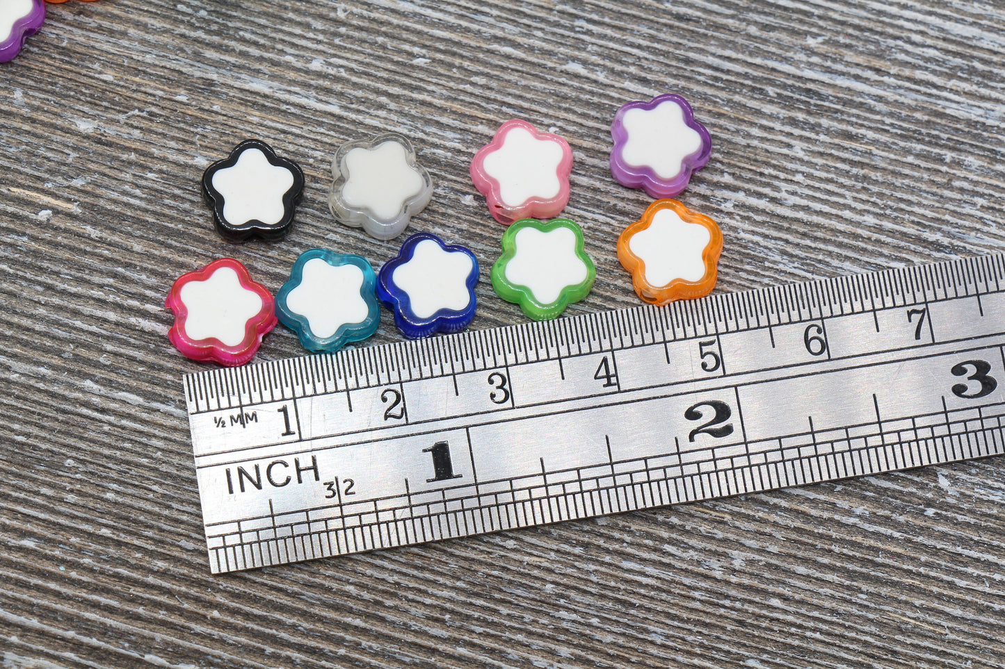 Multicolored Flower Beads, Acrylic Flower Beads, Plastic Colorful Flower Beads, Flat Back Flower Beads, Resin Flower Beads #296